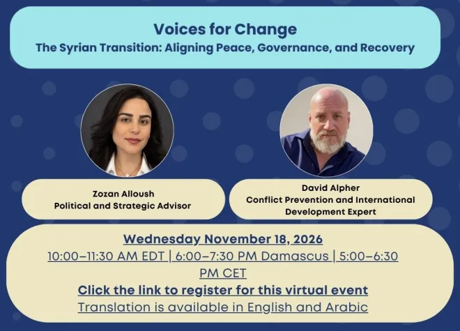 Syrian Voices for Change on The Syrian Transition: Aligning Peace, Governance, and Recovery